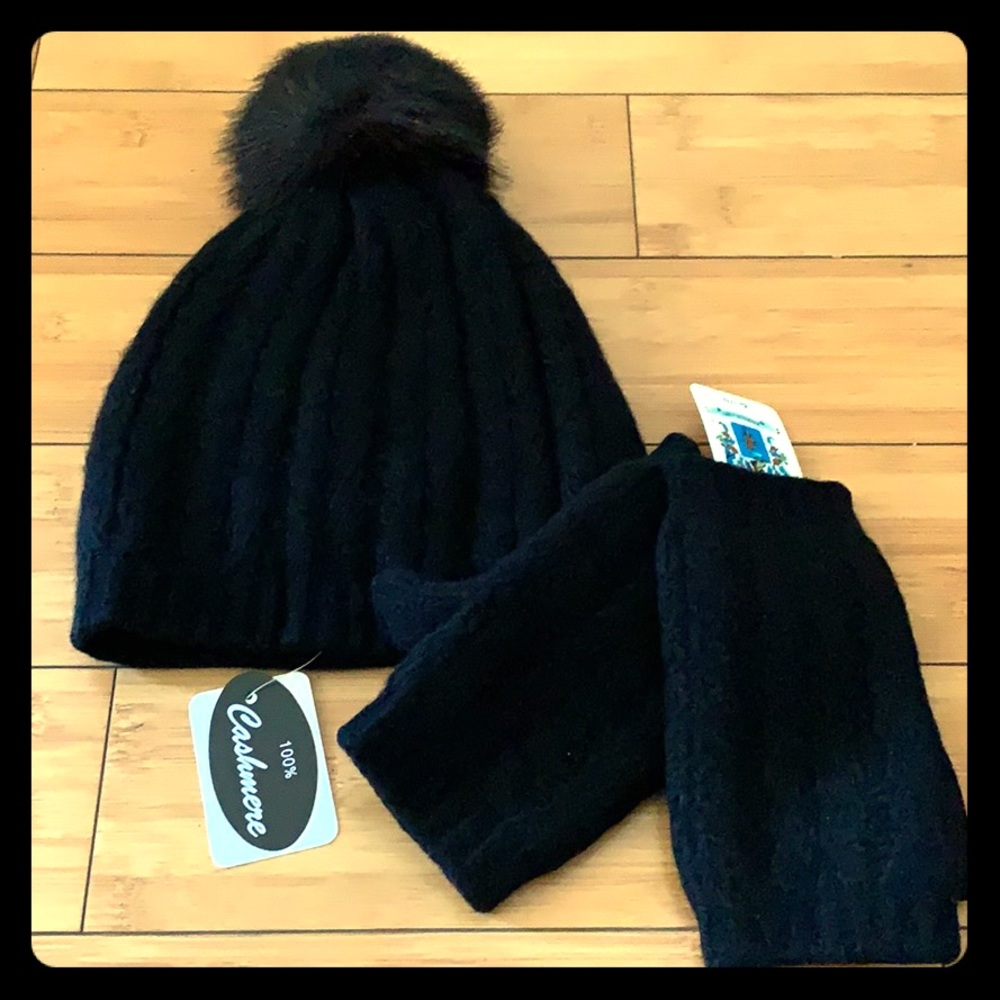 Portolano 100% Cashmere beanie & fingerless gloves